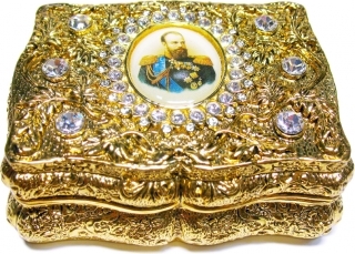 купить Шкатулка "Император Александр III" со стразами, цвет страз голубой