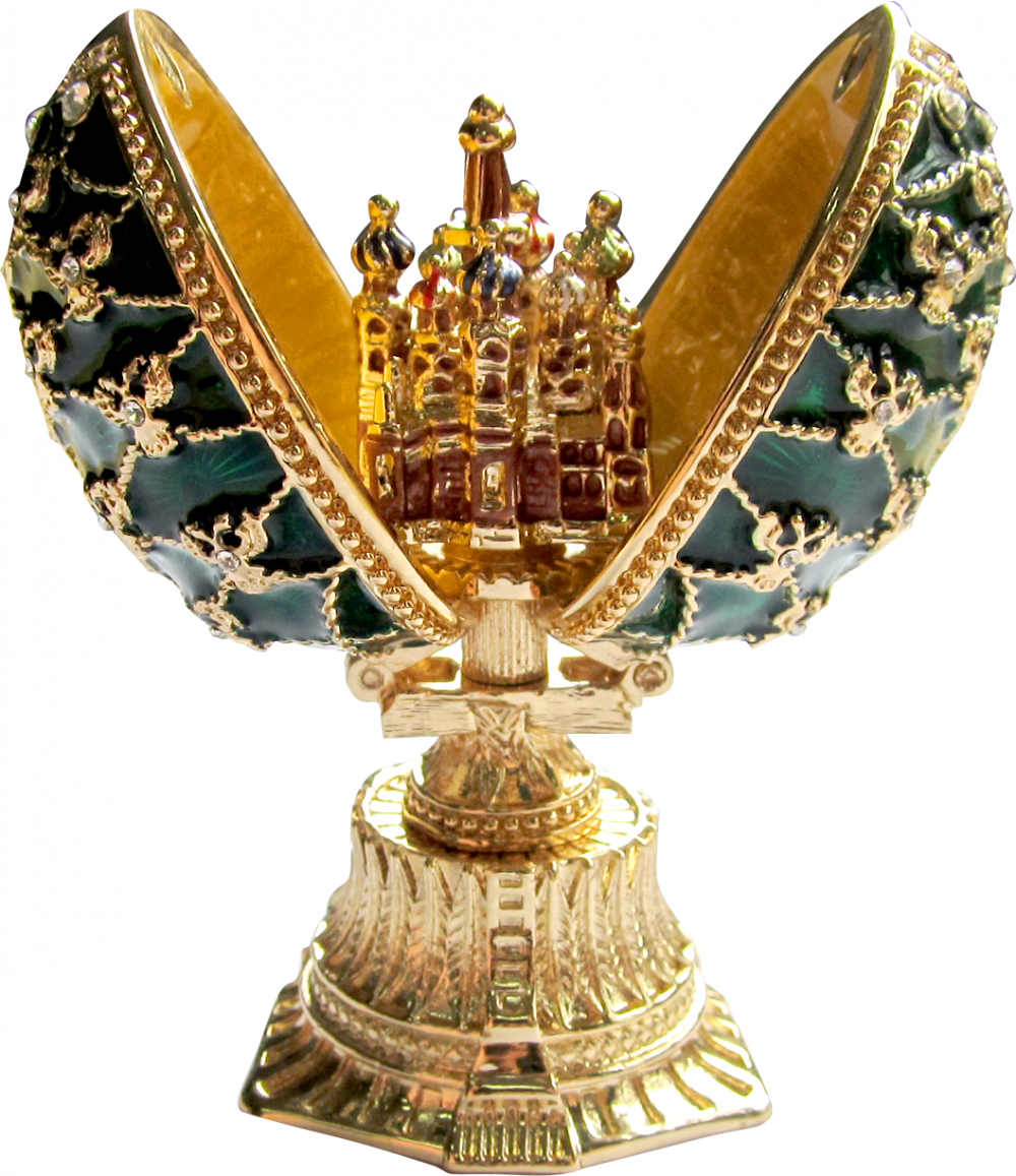 Яйцо пасхальное открывающееся "Храм Василия Блаженного" малое с сюрпризом, цвет зелёный