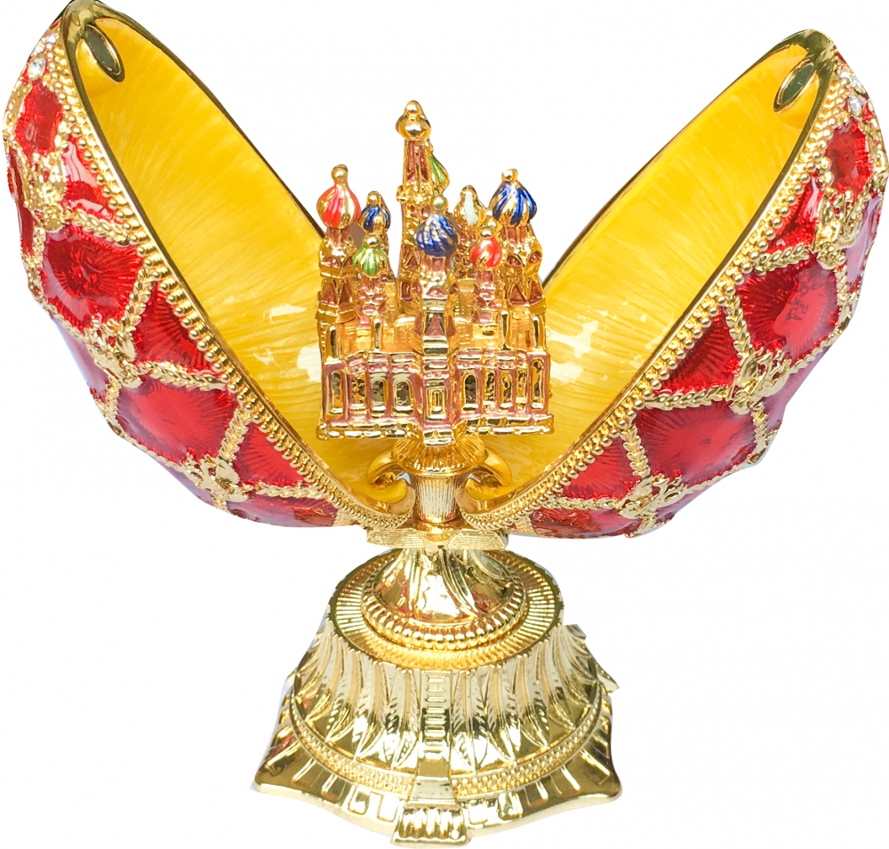 Яйцо пасхальное открывающееся "Храм Василия Блаженного" среднее с сюрпризом, цвет красный
