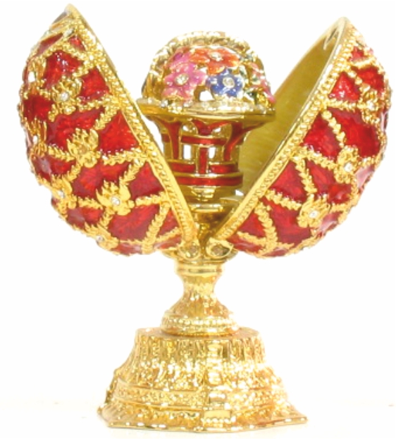 Яйцо пасхальное открывающееся "Часы с короной" с сюрпризом, цвет красный