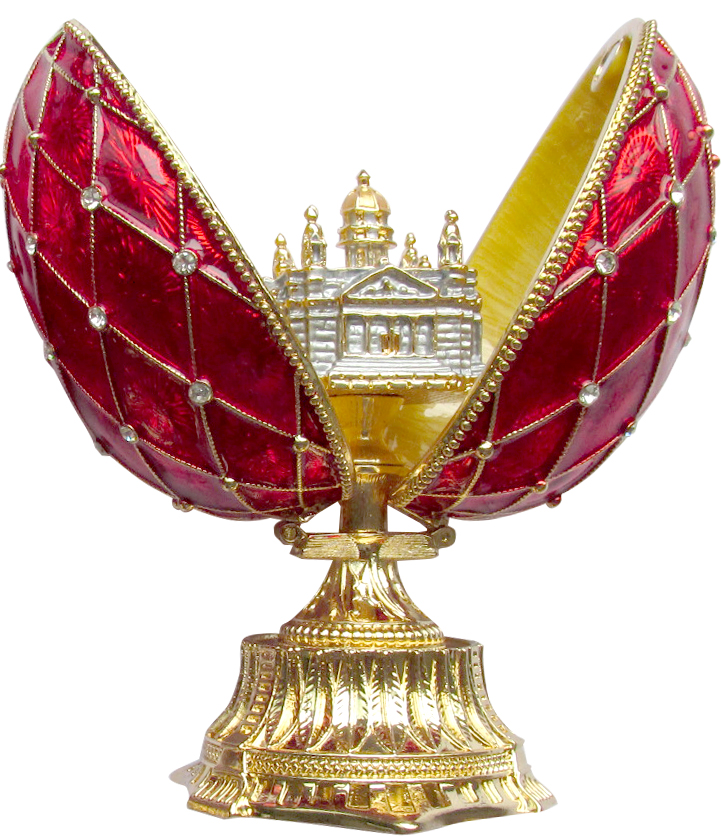 Яйцо пасхальное открывающееся "Сетка. Исаакиевский собор" среднее с сюрпризом, цвет красный