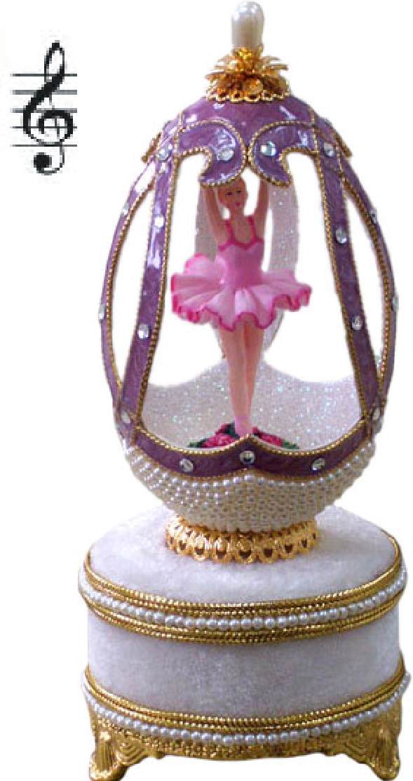 Яйцо-шкатулка скорлупа "Балерина" розовое музыкальное