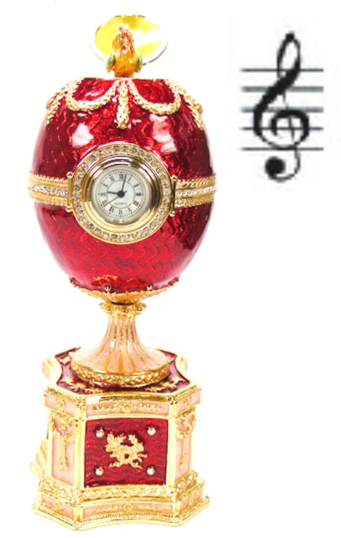 Яйцо "Шантеклер с часами" вставка петух музыкальное  15см цвет красный