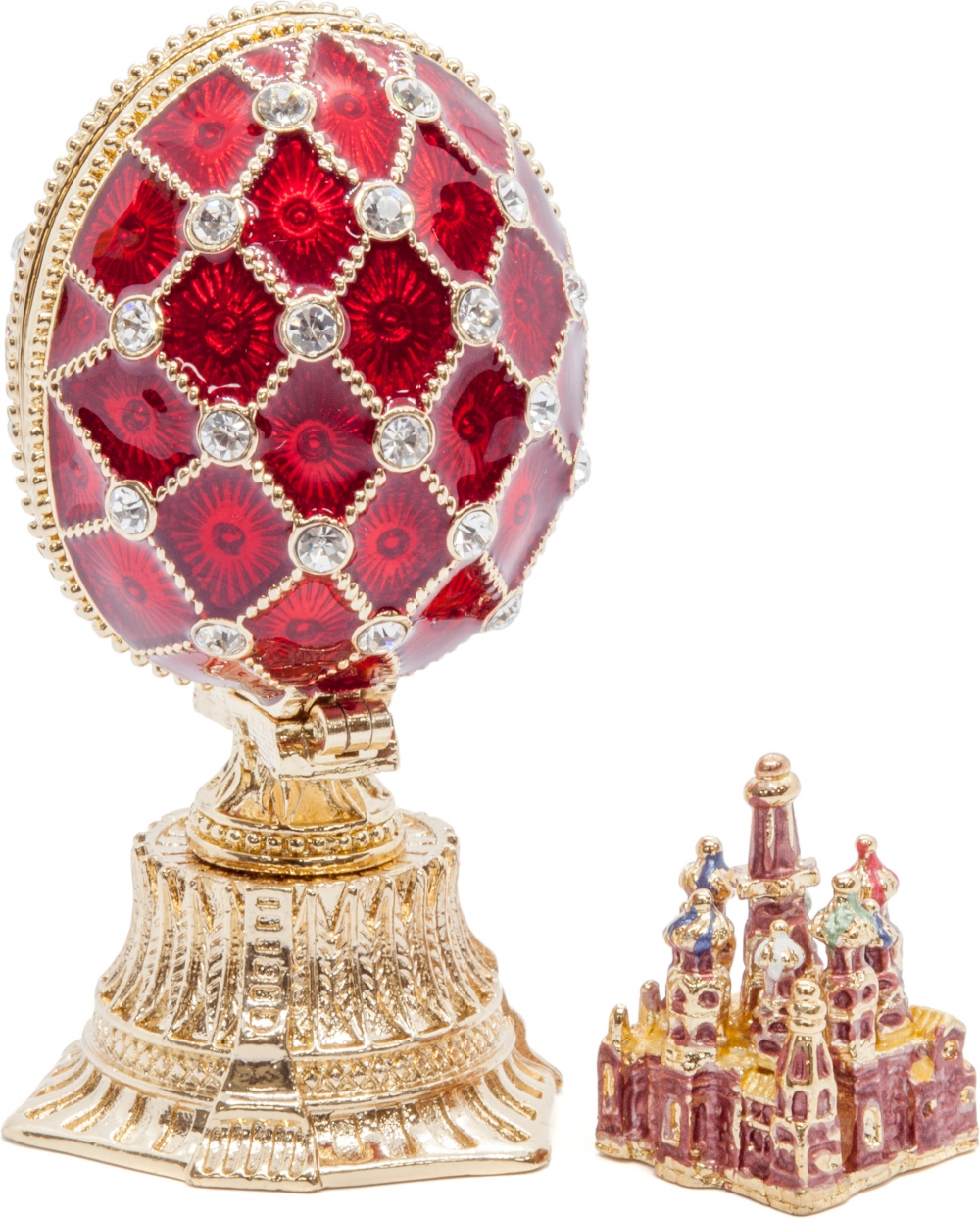 Яйцо пасхальное открывающееся "Сетка. Храм Василия Блаженного" малое с сюрпризом, цвет красный