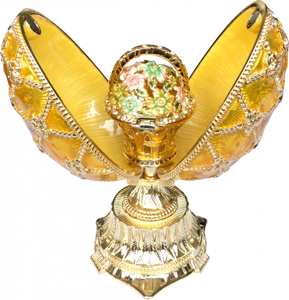 Яйцо пасхальное открывающееся "Корзина" с сюрпризом, цвет золотой