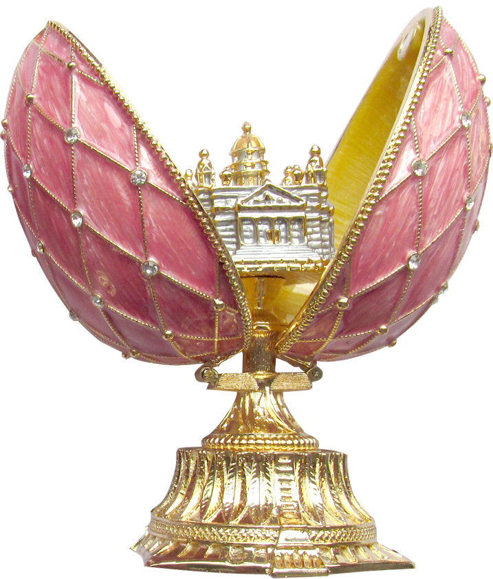 Яйцо пасхальное открывающееся "Сетка. Исаакиевский собор" среднее с сюрпризом, цвет розовый