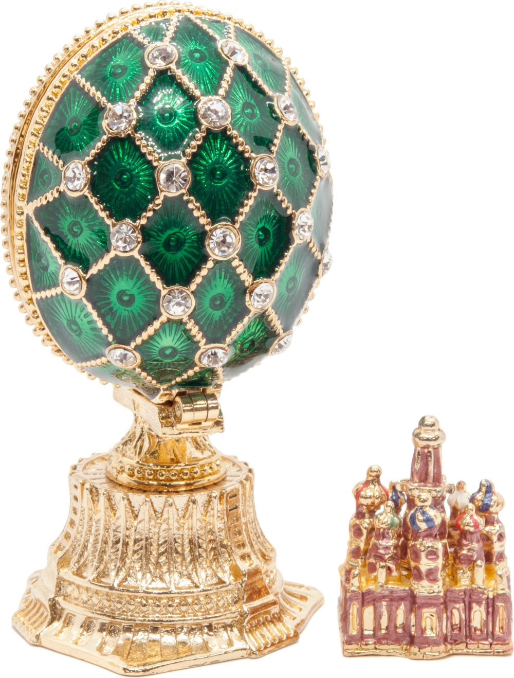 Яйцо пасхальное открывающееся "Сетка. Храм Василия Блаженного" малое с сюрпризом, цвет зелёный