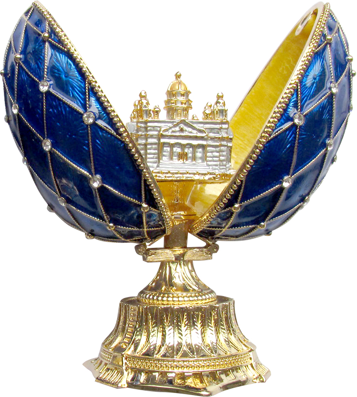 Яйцо пасхальное открывающееся "Сетка. Исаакиевский собор" среднее с сюрпризом, цвет синий