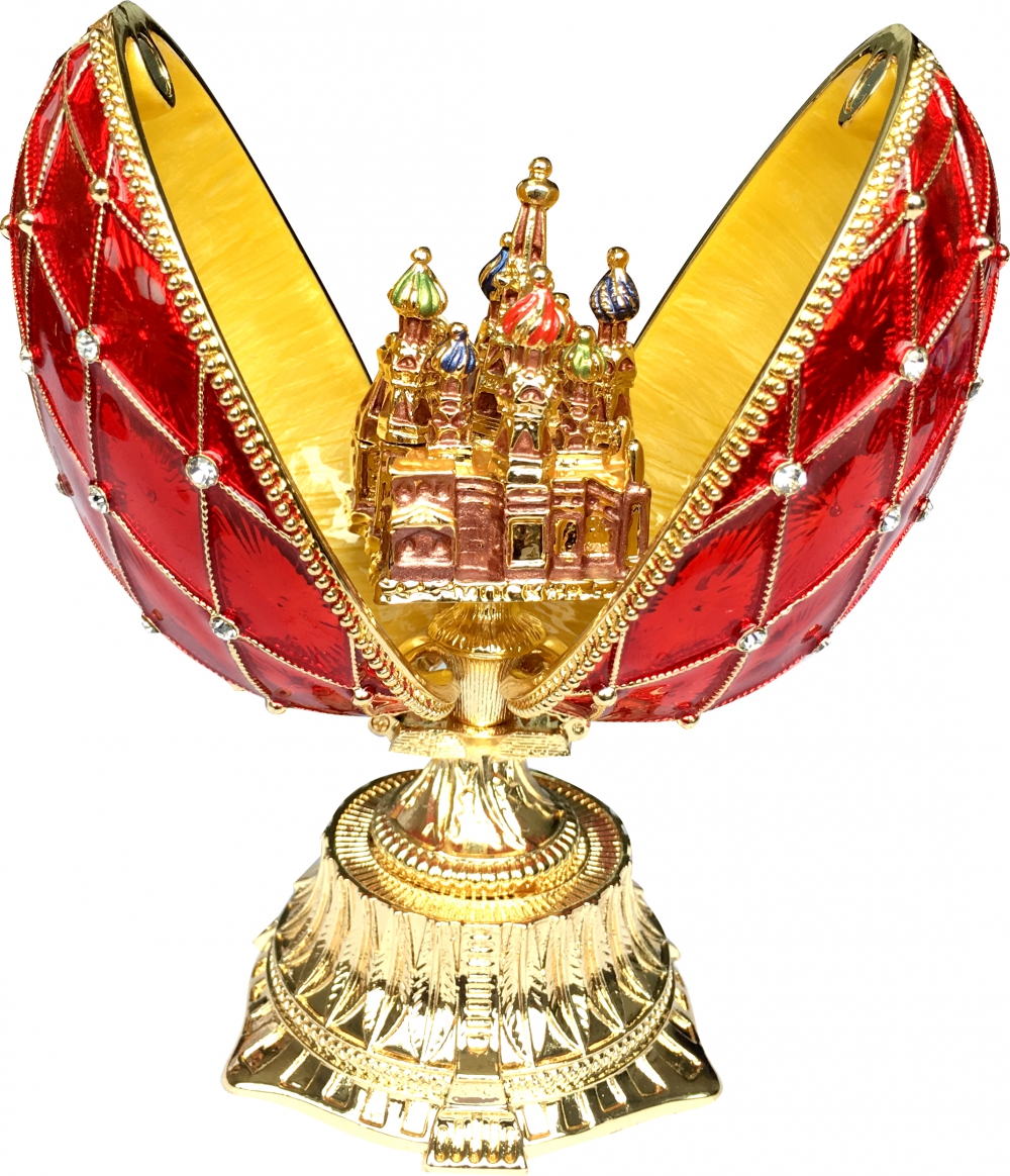 Яйцо пасхальное открывающееся "Сетка. Храм Василия Блаженного" среднее с сюрпризом, цвет красный