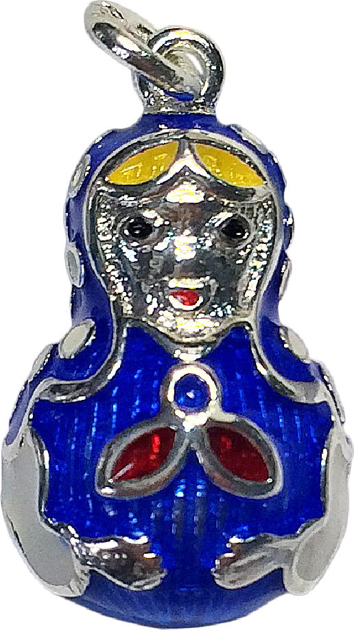 Кулон неоткрывающийся цвет серебро "Матрешка" синий