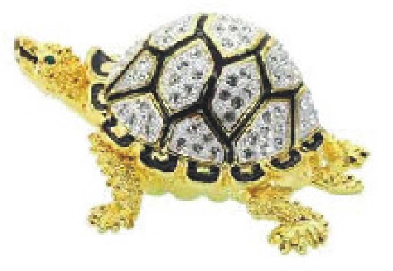 Шкатулка "Черепаха большая" со стразами, цвет серебро